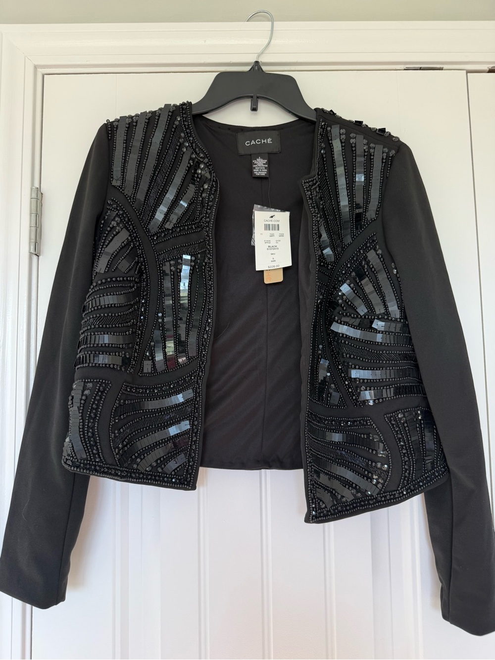 Cache Black Beaded Open-Front Blazer